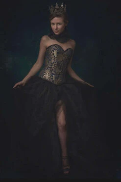 Blue With Gold Brocade Pattern Overbust With Hooks -Corset Story A3733 Customerpic June2021 1