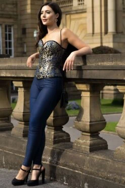 Blue With Gold Brocade Pattern Overbust With Hooks -Corset Story A3733 July2020 website 2