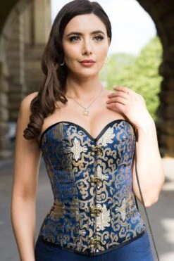 Blue With Gold Brocade Pattern Overbust With Hooks -Corset Story A3733 July2020 website 5