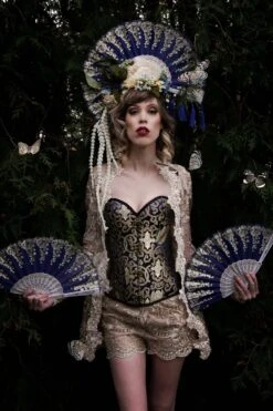 Blue With Gold Brocade Pattern Overbust With Hooks -Corset Story A3733 website 3