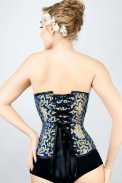 Blue With Gold Brocade Pattern Overbust With Hooks -Corset Story A3733 2