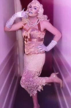 Rose Gold Halterneck Overbust Ribbon Corset -Corset Story A3787 Customerpic June2021