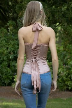 Rose Gold Halterneck Overbust Ribbon Corset -Corset Story A3787 website 2