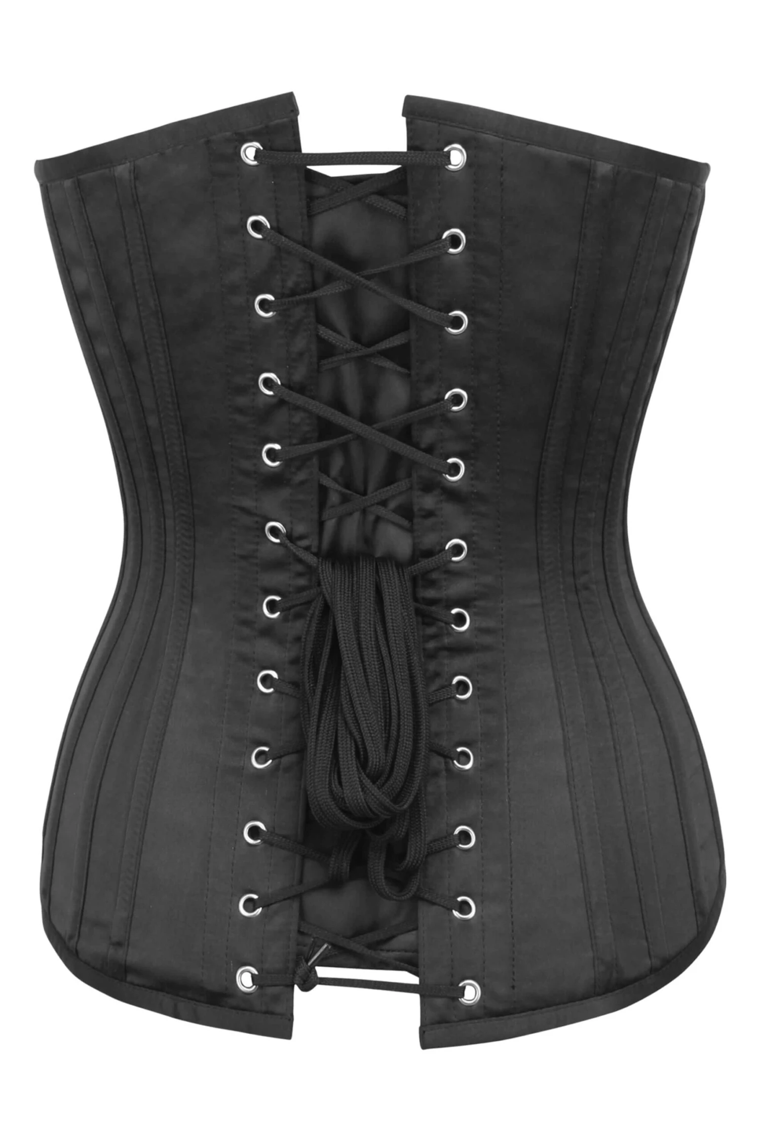 Black Satin Overbust Corset With Plunge Neckline 2 Black Satin Overbust Corset With Plunge Neckline - Image 2