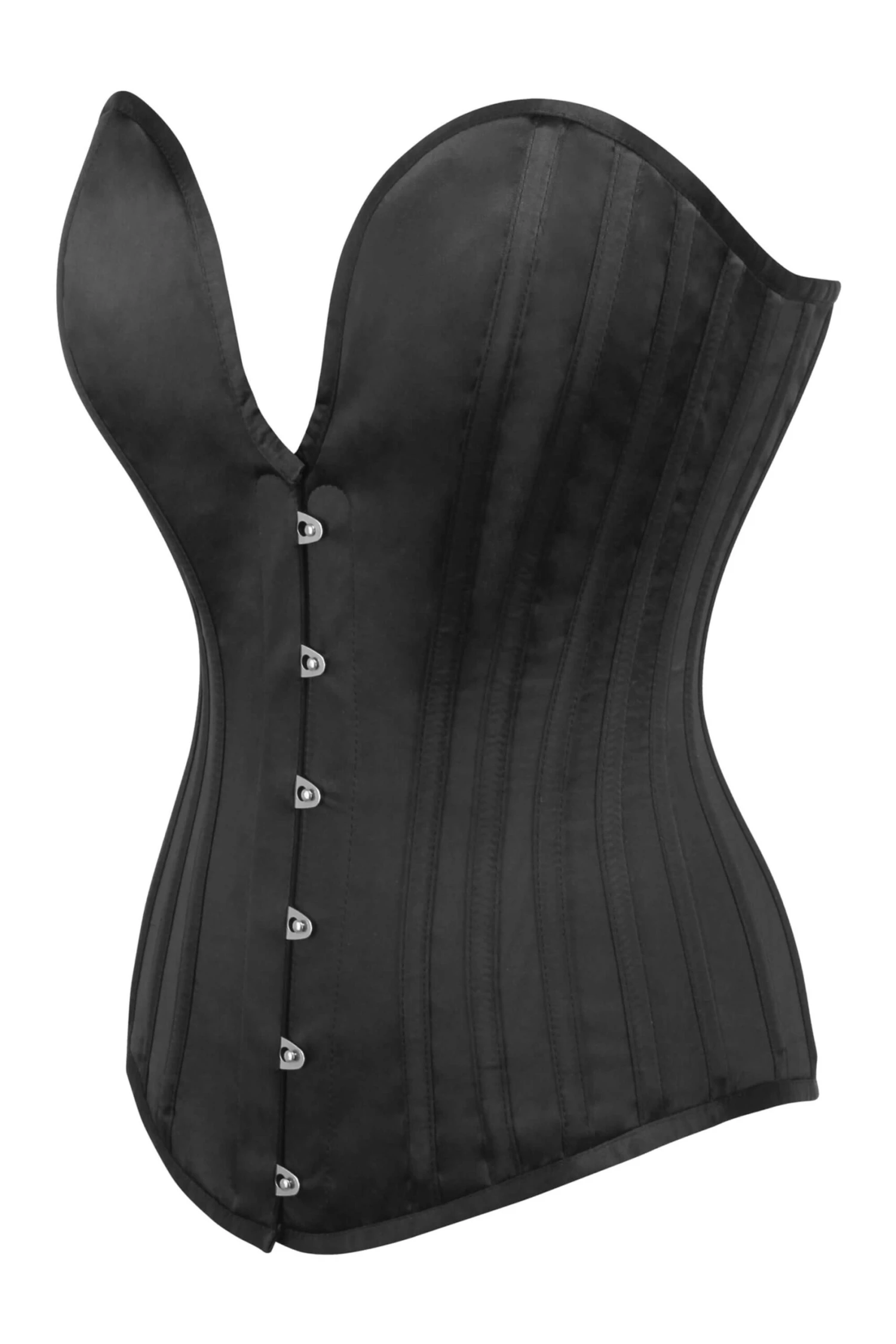 Black Satin Overbust Corset With Plunge Neckline 3 Black Satin Overbust Corset With Plunge Neckline - Image 3