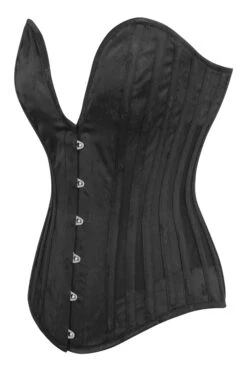 Black Brocade Overbust Corset With Plunge Neckline And Side Mesh Panels -Corset Story BC 0233