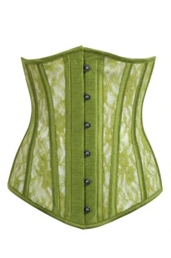 Longline Green Mesh Underbust Corset With Floral Lace