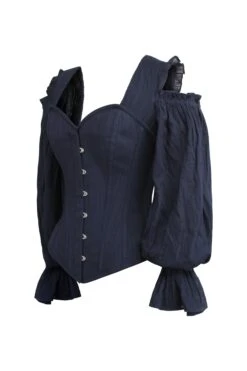Long Sleeve Midnight Blue Corset With Cold Shoulder -Corset Story BC 0533
