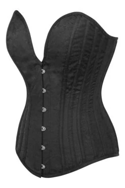 Black Brocade Overbust Corset With Plunge Neckline -Corset Story BC 0553