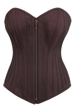 Brown Overbust Corset With Zip Front