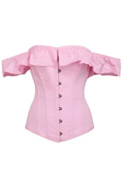 Pink Satin Vintage Inspired Straight Line Overbust With Off The Shoulder Collar