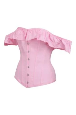 Pink Satin Vintage Inspired Straight Line Overbust With Off The Shoulder Collar -Corset Story C20033