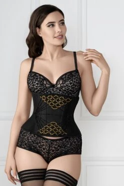 Embellished Couture Underbust Corset Waspie In Black -Corset Story CD 924 FRONT CLOSE