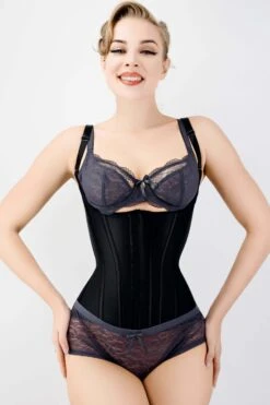 Corset Story Black Latex Underbust Corset With Adjustable Bra Straps 5 Corset Story Black Latex Underbust Corset With Adjustable Bra Straps -Corset Story CLST024 C