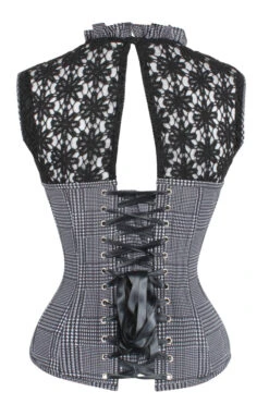Houndstooth And Crochet Corset Top -Corset Story CSFT028 Back
