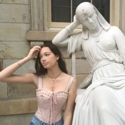 Luxurious Victorian Inspired Dusty Pink Overbust Angled Panels And Shoulder Straps -Corset Story CSFT037 Customerpic June2021 1