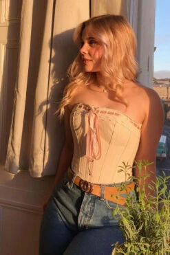 Beige Summer Victorian Vintage Straight Lined Overbust -Corset Story CSFT038 Customerpic June2021 2