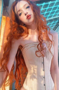 Beige Summer Victorian Vintage Straight Lined Overbust -Corset Story CSFT038 Customerpic June2021 3