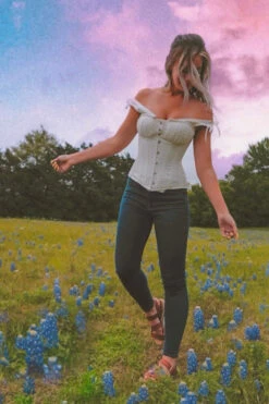 White Cotton Embroidery Anglaise Overbust With Gathered Bust 30 White Cotton Embroidery Anglaise Overbust With Gathered Bust -Corset Story CSFT052 CustomerPic July2021