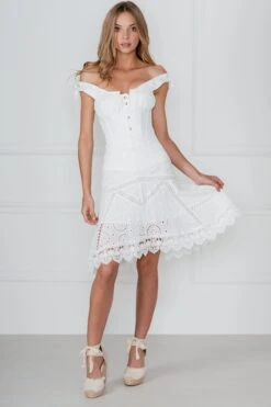 White Cotton Embroidery Anglaise Overbust With Gathered Bust