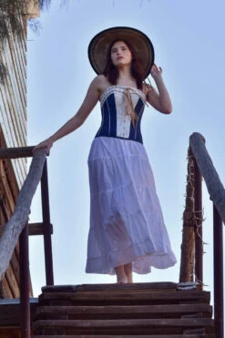 Midnight Blue And Ivory Overbust With Double Layer Lace -Corset Story CSFT088 Customerpic June2021 1