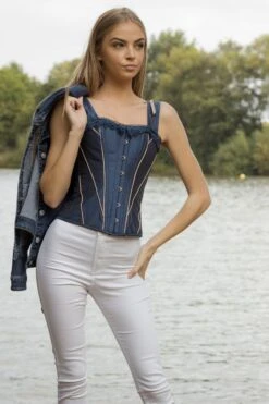 Midnight Blue And Beige Overbust Lace Trim And Straps 22 Midnight Blue And Beige Overbust Lace Trim And Straps -Corset Story CSFT089 September 2020 website 2