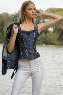 Midnight Blue And Beige Overbust Lace Trim And Straps 26 Midnight Blue And Beige Overbust Lace Trim And Straps -Corset Story CSFT089 September 2020 website 3