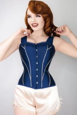 Midnight Blue And Beige Overbust Lace Trim And Straps 28 Midnight Blue And Beige Overbust Lace Trim And Straps -Corset Story CSFT089 1