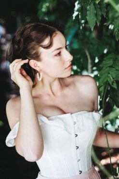 White Cotton Straight Bustline Corset Top With Off The Shoulder Sleeves -Corset Story CSFT101 Customerpic June2021 11