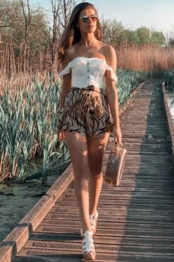 White Cotton Straight Bustline Corset Top With Off The Shoulder Sleeves -Corset Story CSFT101 website 1