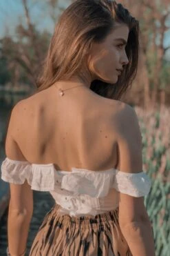 White Cotton Straight Bustline Corset Top With Off The Shoulder Sleeves -Corset Story CSFT101 website 6