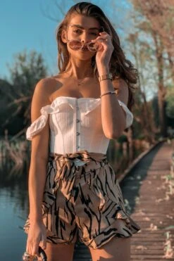 White Cotton Straight Bustline Corset Top With Off The Shoulder Sleeves -Corset Story CSFT101 website 9