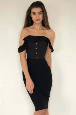 Black Cotton Straight Bustline Corset Top With Off The Shoulder Sleeves 22 Black Cotton Straight Bustline Corset Top With Off The Shoulder Sleeves -Corset Story CSFT102 October 2020 website 2