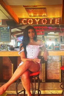 Polka Dot Straight Bustline Corset Top With Off The Shoulder Sleeves -Corset Story CSFT121 Customerpic June2021 8