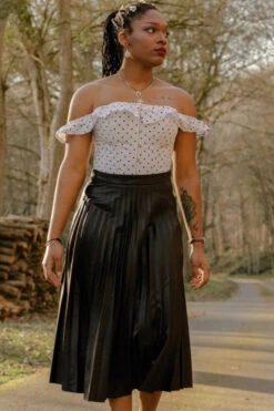 Polka Dot Straight Bustline Corset Top With Off The Shoulder Sleeves -Corset Story CSFT121 Customerpic June2021 9