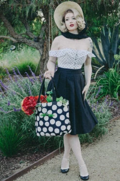 Polka Dot Straight Bustline Corset Top With Off The Shoulder Sleeves