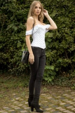 Polka Dot Straight Bustline Corset Top With Off The Shoulder Sleeves -Corset Story CSFT121 September 2020 website 1