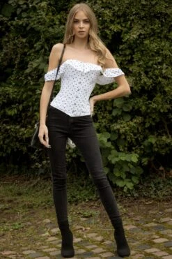 Polka Dot Straight Bustline Corset Top With Off The Shoulder Sleeves -Corset Story CSFT121 September 2020 website 2