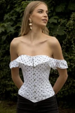 Polka Dot Straight Bustline Corset Top With Off The Shoulder Sleeves -Corset Story CSFT121 September 2020 website 6