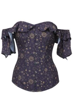 Mystic Galaxy Indigo And Gold Corset Top With Frilled Sleeve -Corset Story CSFT1603