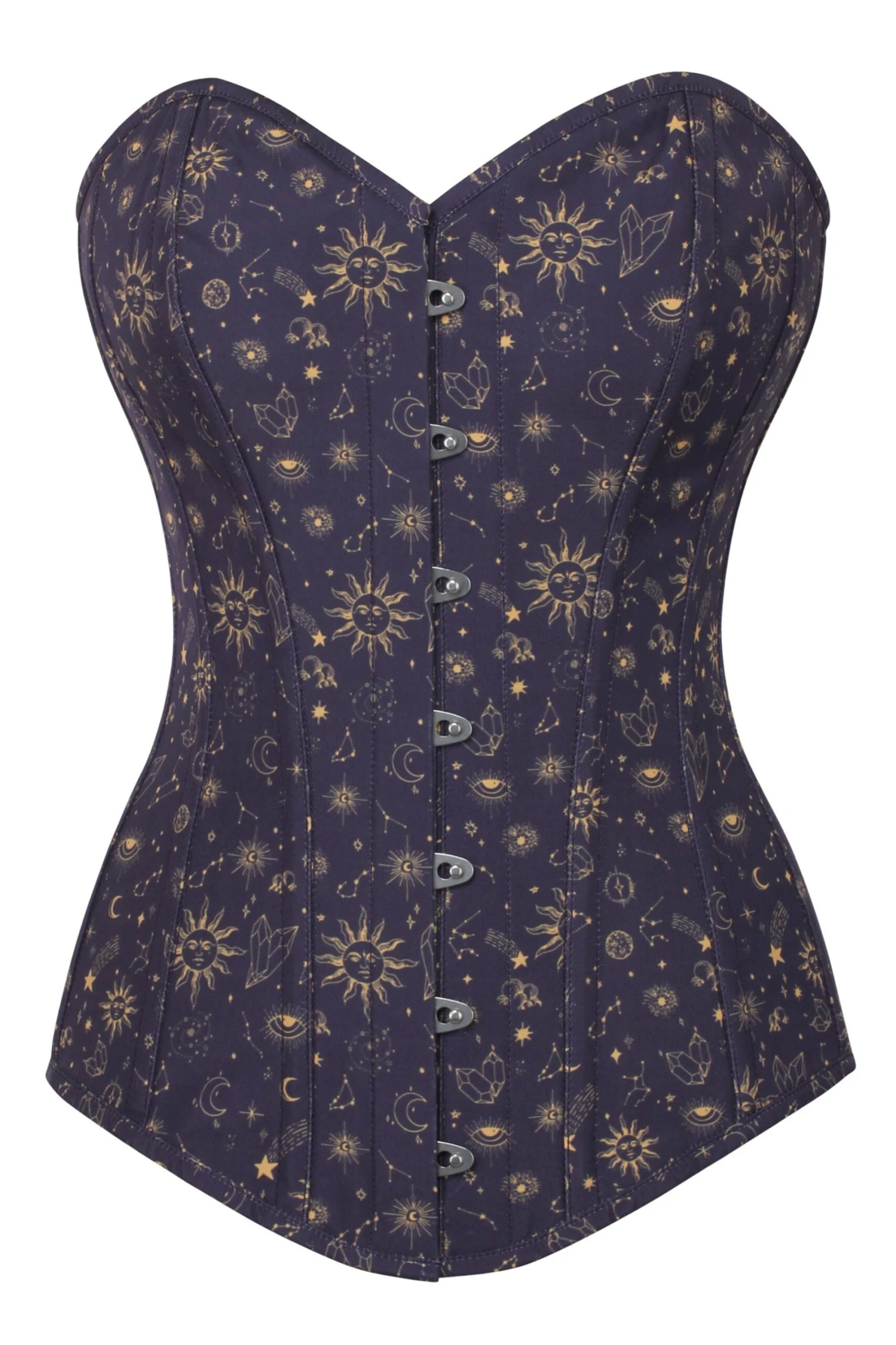 Mystic Galaxy Indigo And Gold Longline Overbust Corset 1 Mystic Galaxy Indigo And Gold Longline Overbust Corset