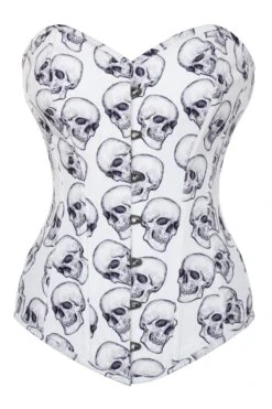 White And Grey Skull Gothic Longline Overbust Corset
