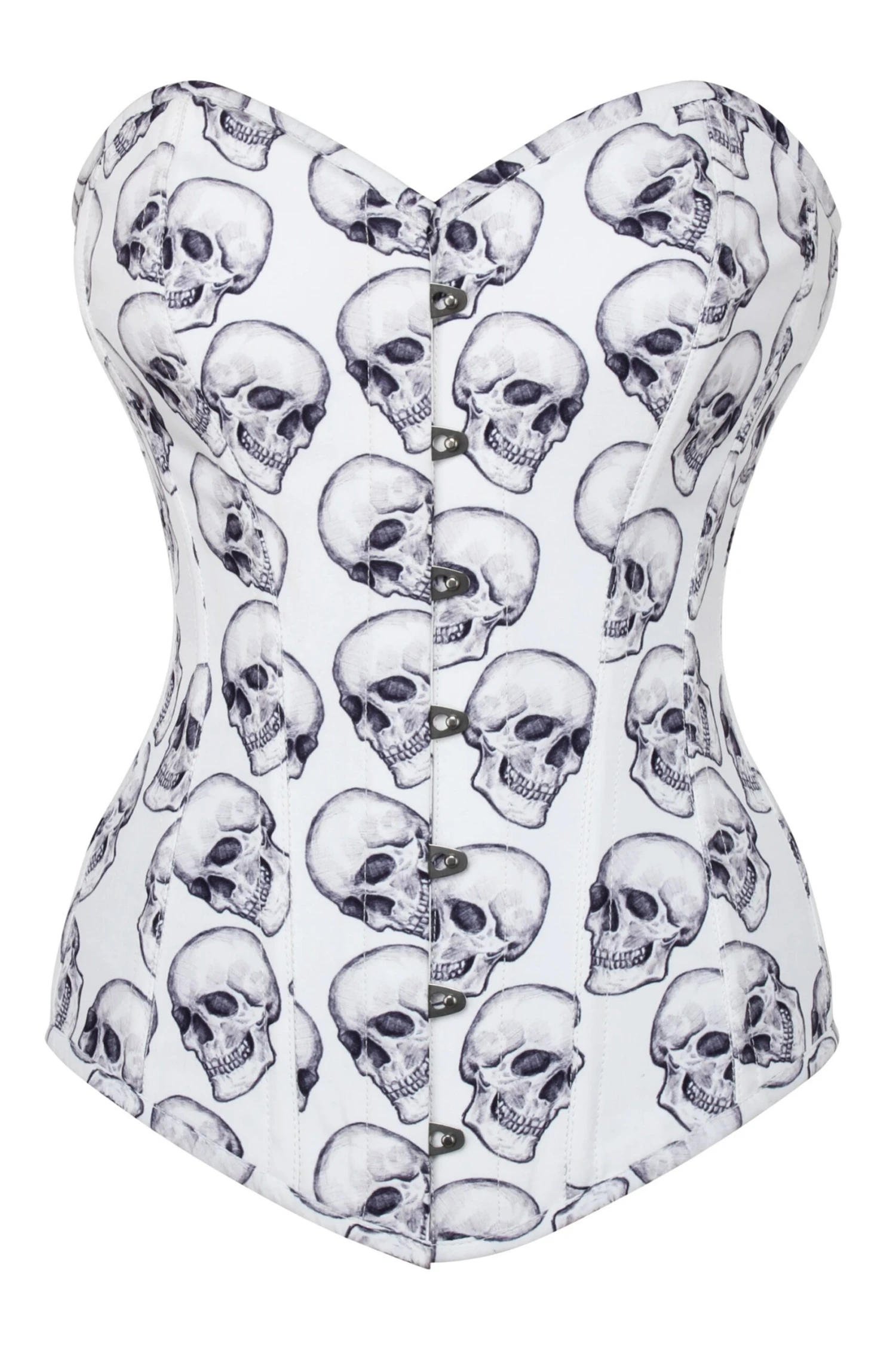 White And Grey Skull Gothic Longline Overbust Corset 1 White And Grey Skull Gothic Longline Overbust Corset