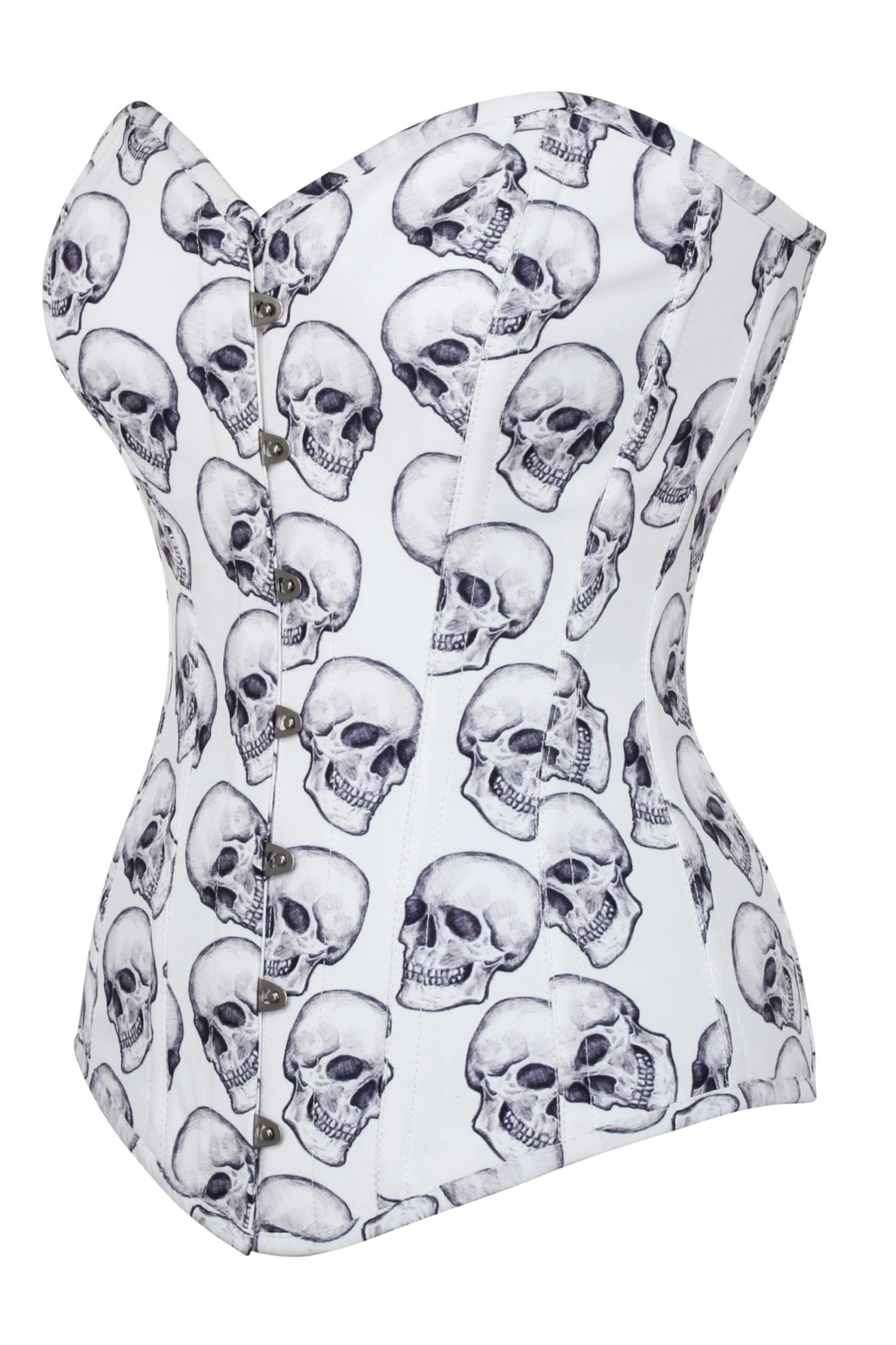 White And Grey Skull Gothic Longline Overbust Corset 3 White And Grey Skull Gothic Longline Overbust Corset - Image 3