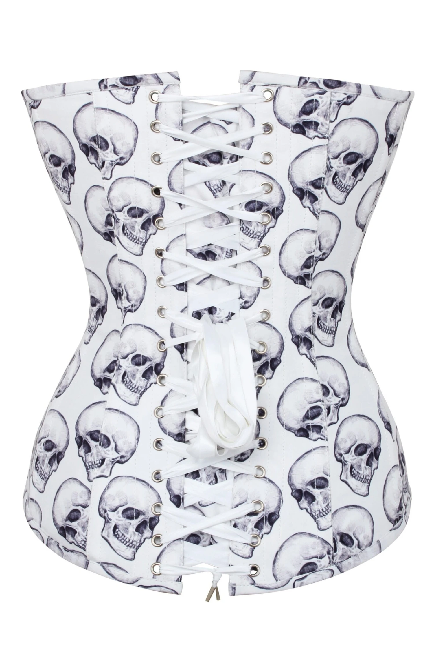 White And Grey Skull Gothic Longline Overbust Corset 2 White And Grey Skull Gothic Longline Overbust Corset - Image 2