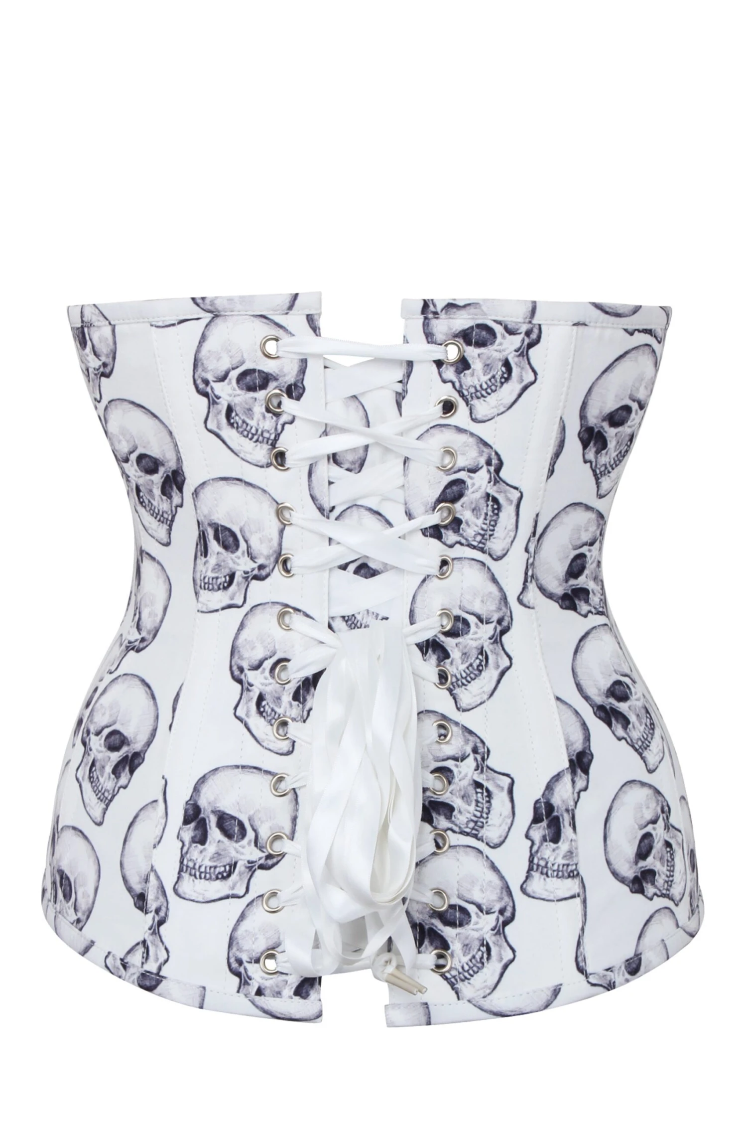 White And Grey Skull Gothic Longline Underbust Corset 2 White And Grey Skull Gothic Longline Underbust Corset - Image 2
