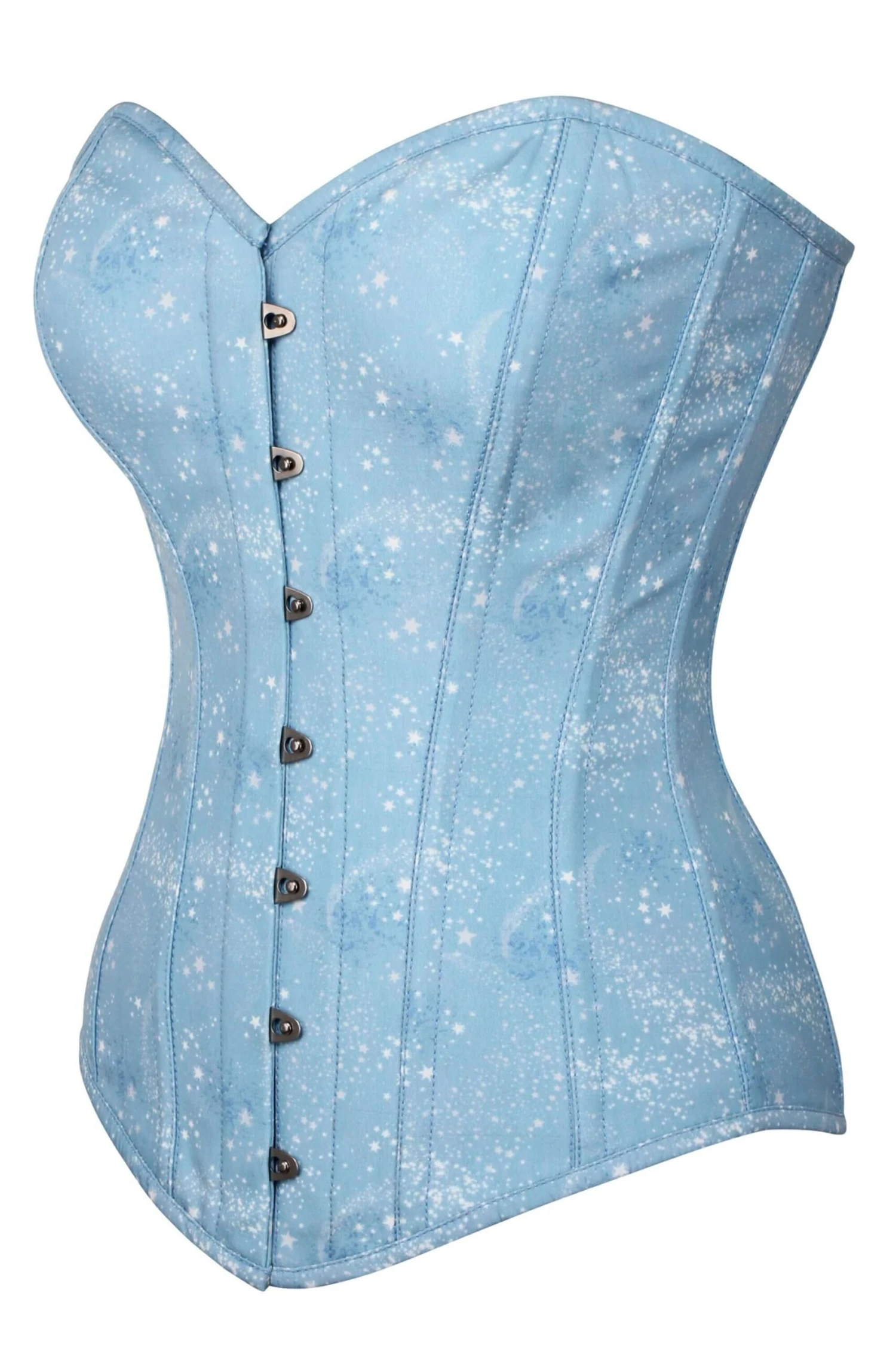 Baby Blue Astronomy Print Longline Overbust Corset 1 Baby Blue Astronomy Print Longline Overbust Corset