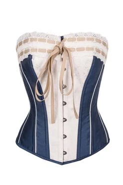 Midnight Blue And Ivory Overbust With Double Layer Lace