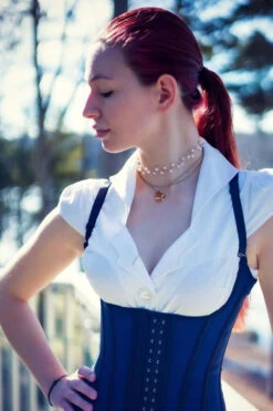 Corset Story Navy Latex Underbust Corset With Adjustable Bra Straps -Corset Story CSLT028 CustomerPic July2021