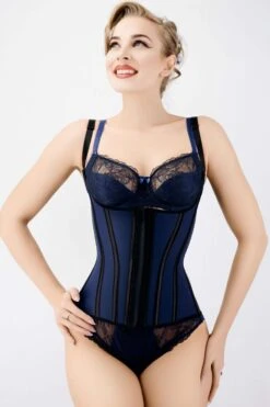 Corset Story Navy Latex Underbust Corset With Adjustable Bra Straps